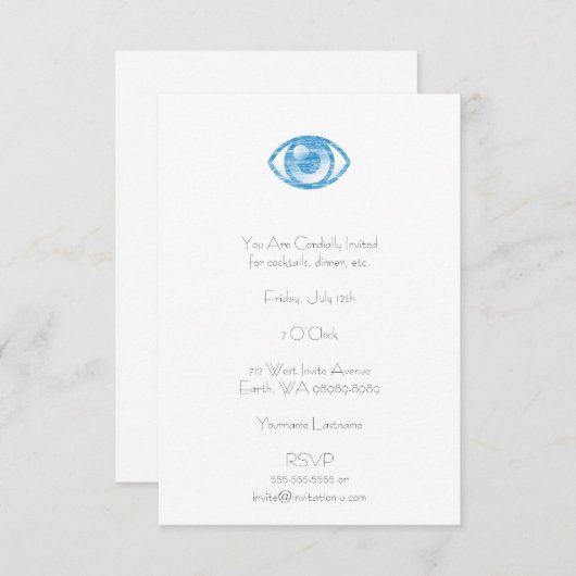 Blue Letterpress Style Eye-Con Kaart (Voorkant / Achterkant)