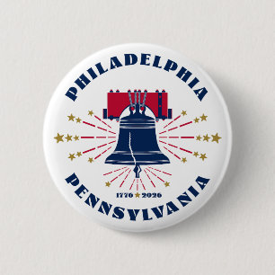 Blue Liberty Bell Philadelphia 1776 Button