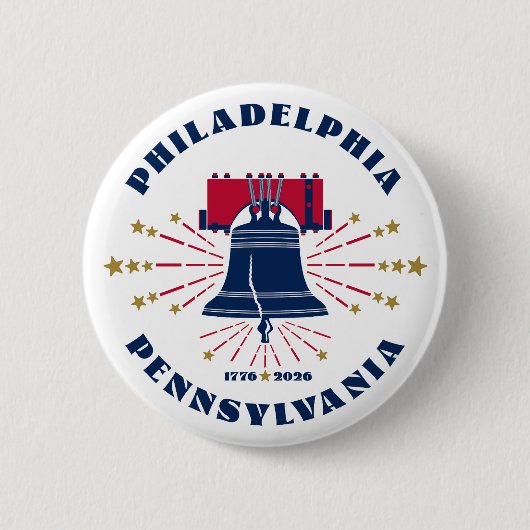 Blue Liberty Bell Philadelphia 1776 Button (Voorkant)