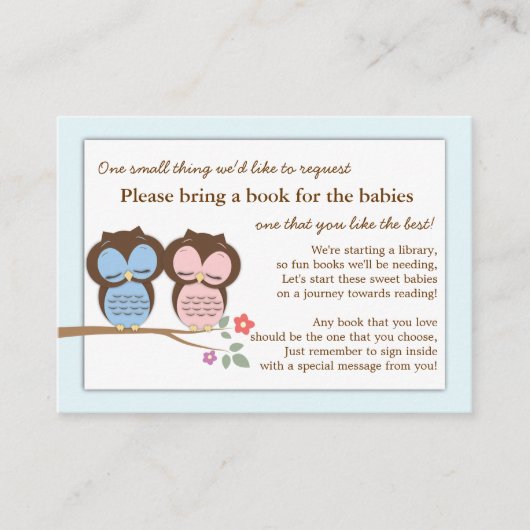 Blue Library Baby shower Book Insert Request Kaart (Voorkant)