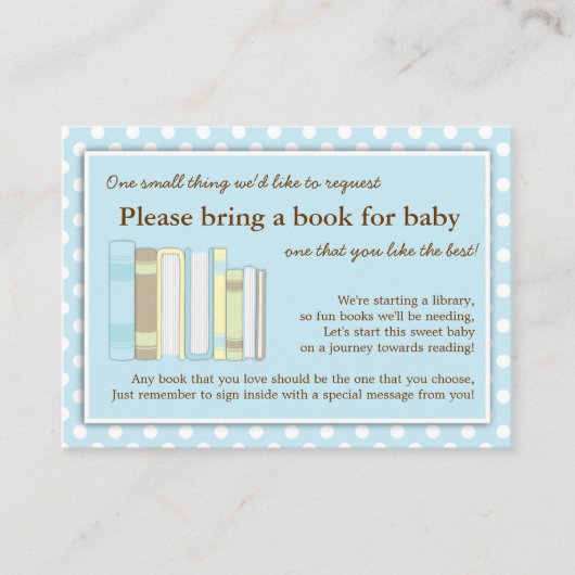 Blue Library Baby shower Book Insert Request Kaart (Voorkant)