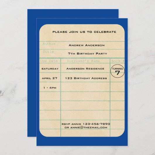 Blue Library Kaart Verjaardag (Voorkant / Achterkant)