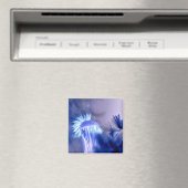 Blue Light Floral Print Square Magnet (Insitu (Vaatwasser))