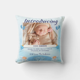 Blue Light Geboorte Aankondiging Personaliseren Kussen