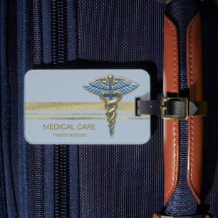 Blue Light Medical Caduceus Faux Gold Foil Stripes Bagagelabel