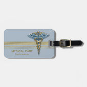 Blue Light Medical Caduceus Faux Gold Foil Stripes Bagagelabel (Voorkant horizontaal)