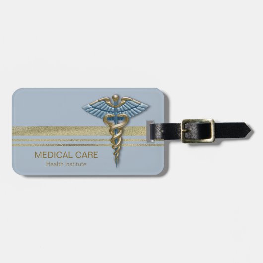 Blue Light Medical Caduceus Faux Gold Foil Stripes Bagagelabel (Voorkant horizontaal)