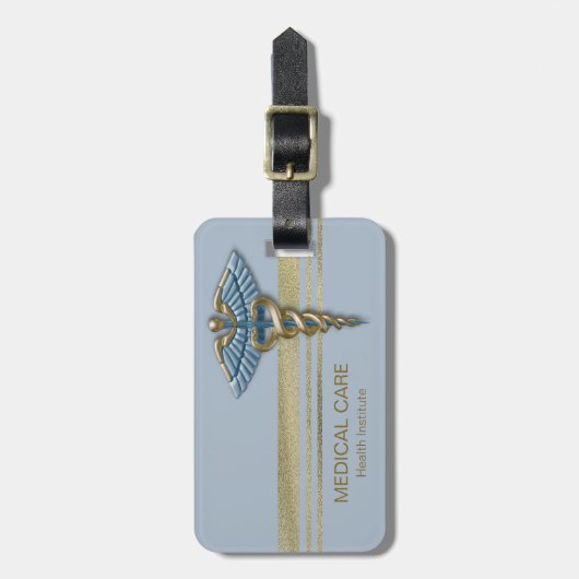 Blue Light Medical Caduceus Faux Gold Foil Stripes Bagagelabel (Voorkant verticaal)