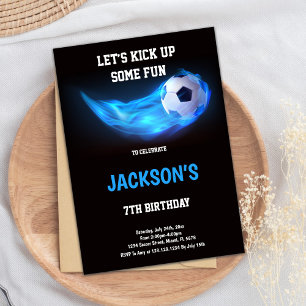 Blue Light Soccer Birthday Invitations Kaart