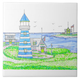 Blue Lighthouse Keramische Tegel Tegeltje