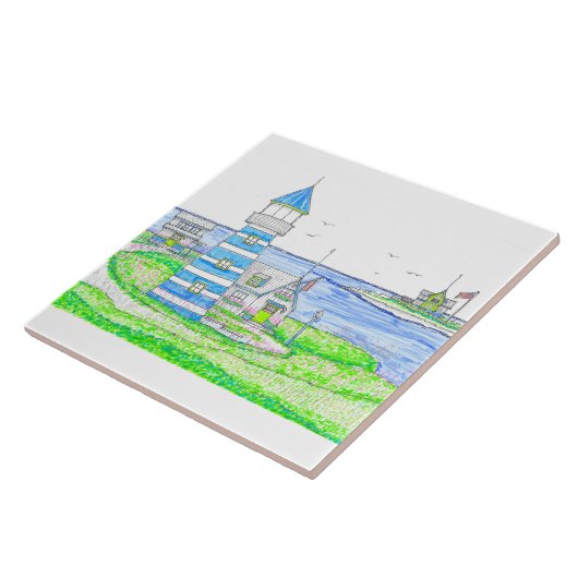 Blue Lighthouse Keramische Tegel Tegeltje (Zijkant)