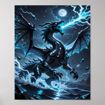 Blue Lightning Black Dragon Storm Fantasy