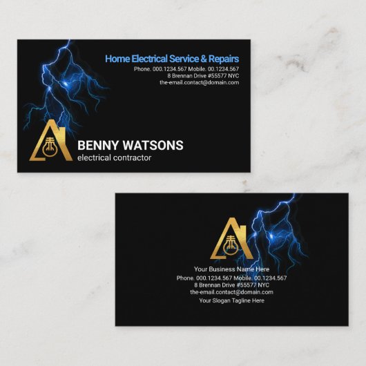 Blue Lightning Electric Storm Service Visitekaartje (Voorkant / Achterkant)