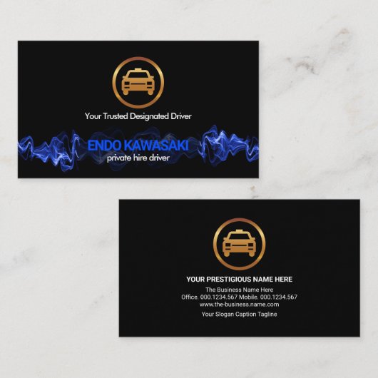 Blue Lightning Pulse Gold Taxi-chauffeur Visitekaartje (Voorkant / Achterkant)