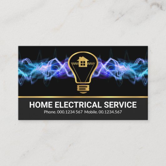 Blue Lightning Strike Gold Bulb Home-elektricien Visitekaartje (Voorkant)