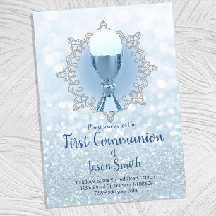 Blue Lights Eerste Communie Chalice Host Kaart