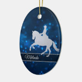Blue Lights Silver Silhouette Equestrian Rider Keramisch Ornament (Links)