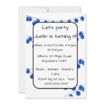 Blue Lights Teen Boy Customisable Birthday Invitat