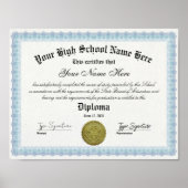 Blue lijst High School afstuderen Diploma Certific Poster (Voorkant)