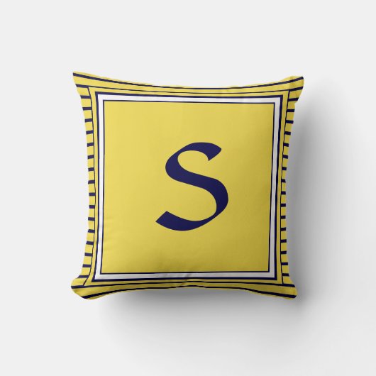 Blue Lijst Monogram Letter Stripes Cushion Kussen (Voorkant)