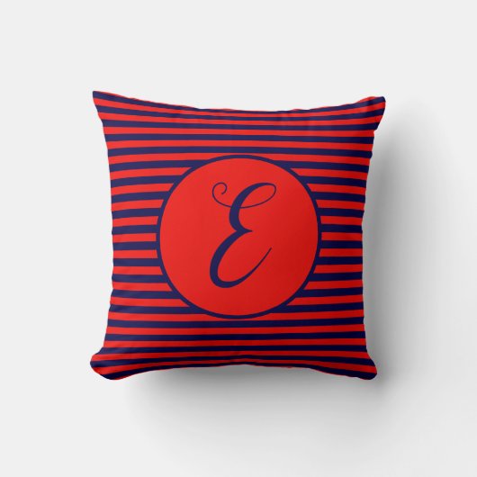 Blue Lijst Monogram Letter Stripes Cushion Kussen (Voorkant)