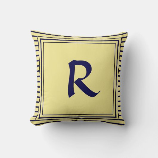Blue Lijst Monogram Letter Stripes Cushion Kussen (Voorkant)
