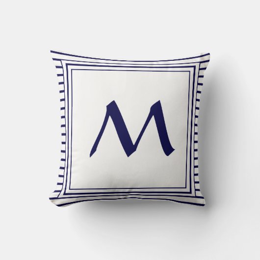 Blue Lijst Monogram Letter Stripes Cushion Kussen (Voorkant)