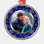 Blue Lijst Silver Snowflake Sjabloon Metalen Ornament (Voorkant)