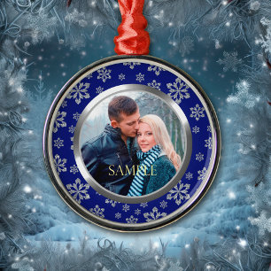 Blue Lijst Silver Snowflake Sjabloon Metalen Ornament