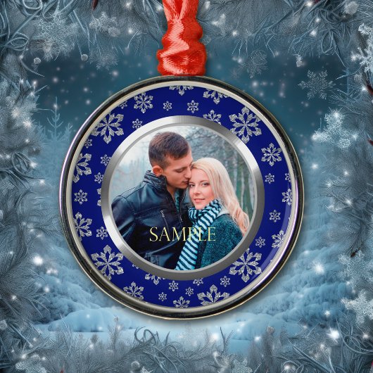 Blue Lijst Silver Snowflake Sjabloon Metalen Ornament