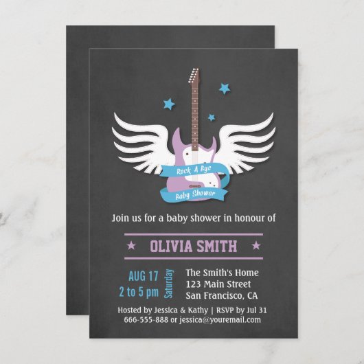 Blue Lila Guitar Rock a Dag Baby shower Custom Kaart (Voorkant / Achterkant)