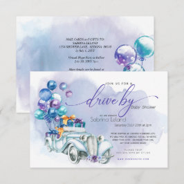 Blue Lila Vintage-auto, drive-by-Baby shower Kaart