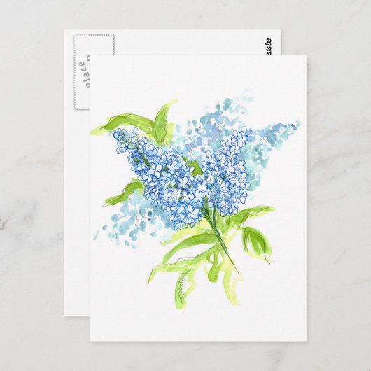 Blue Lilacs Spring Bouquet Waterverf Flowers Briefkaart (Voorkant / Achterkant)
