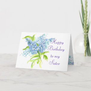 Blue Liliac Spring Bouquet zuster Birthday Kaart