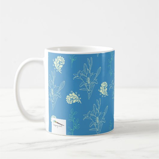 Blue Lilies Flowers Pattern Koffiemok (Links)
