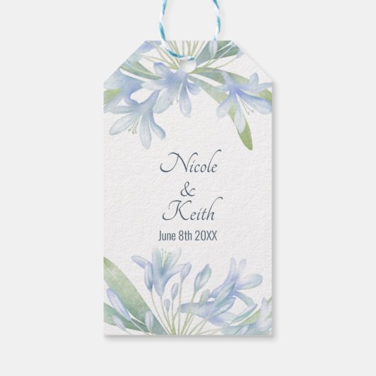 Blue Lilies Waterverf Wedding Cadeaulabel (Achterkant)