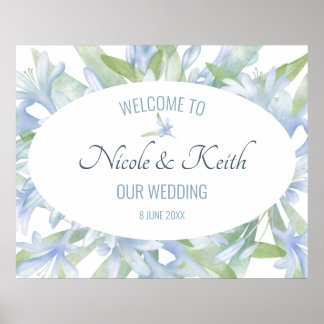 Blue Lilies Waterverf Wedding Poster