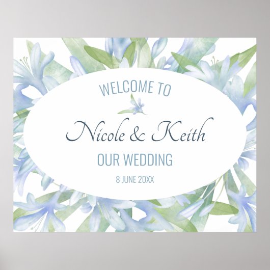 Blue Lilies Waterverf Wedding Poster (Voorkant)