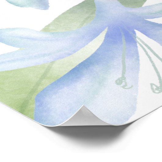 Blue Lilies Waterverf Wedding Poster (Hoek)