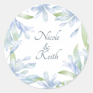 Blue Lilies Waterverf Wedding Ronde Sticker