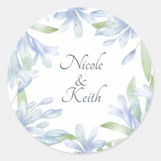 Blue Lilies Waterverf Wedding Ronde Sticker (Voorkant)