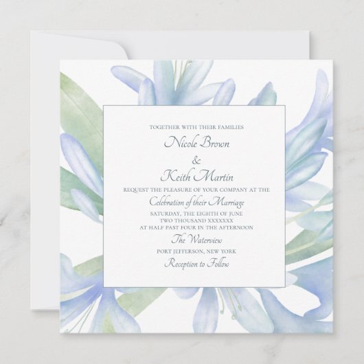 Blue Lilies Waterverf Wedding Square Kaart (Voorkant)