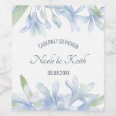 Blue Lilies Waterverf Wedding Wijn Etiket (Enkel label)
