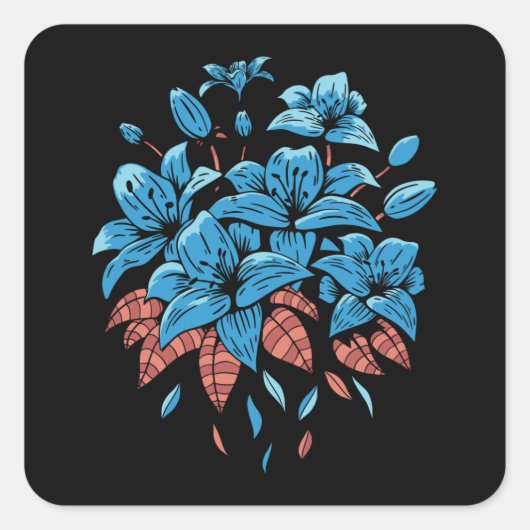 BLUE LILLIES FLOWER DESIGN VIERKANTE STICKER (Voorkant)