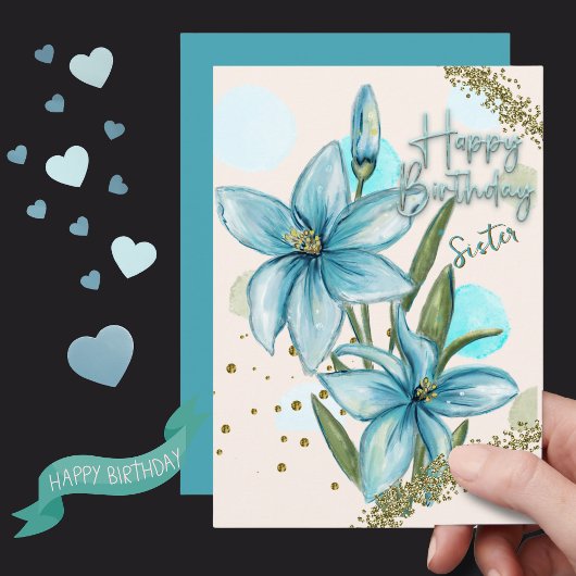 Blue Lily Birthday Kaart voor zus