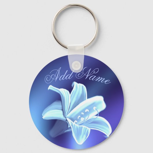 Blue Lily Flower Personalized Sleutelhanger (Voorkant)