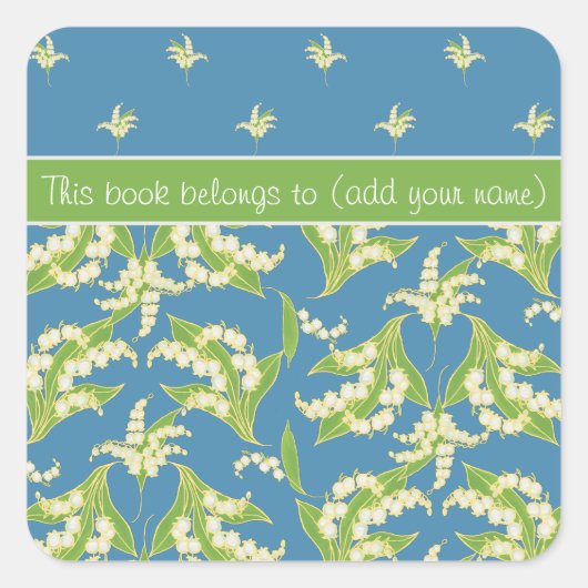 Blue Lily-of-the-Valley Bloemen Stick-on Boekplate Vierkante Sticker (Voorkant)
