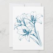Blue Lily Outline Blue Wedding Kaart (Achterkant)