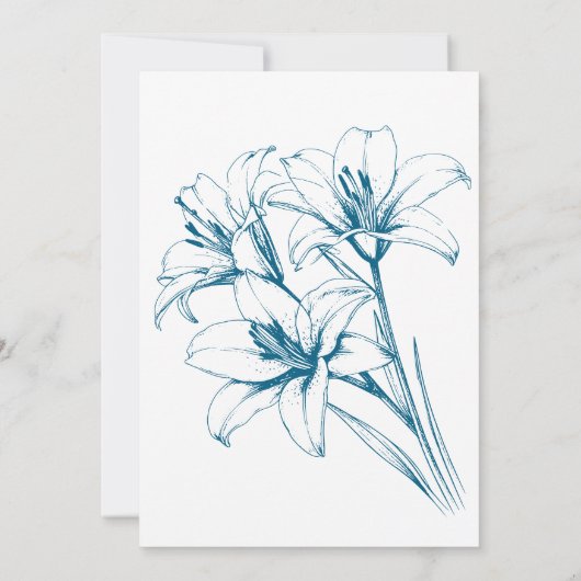 Blue Lily Outline Blue Wedding Kaart (Achterkant)