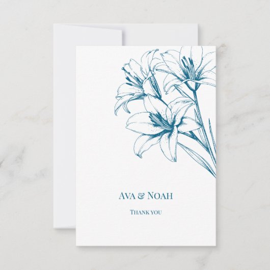 Blue Lily Outline Wedding Bedankkaart (Voorkant)